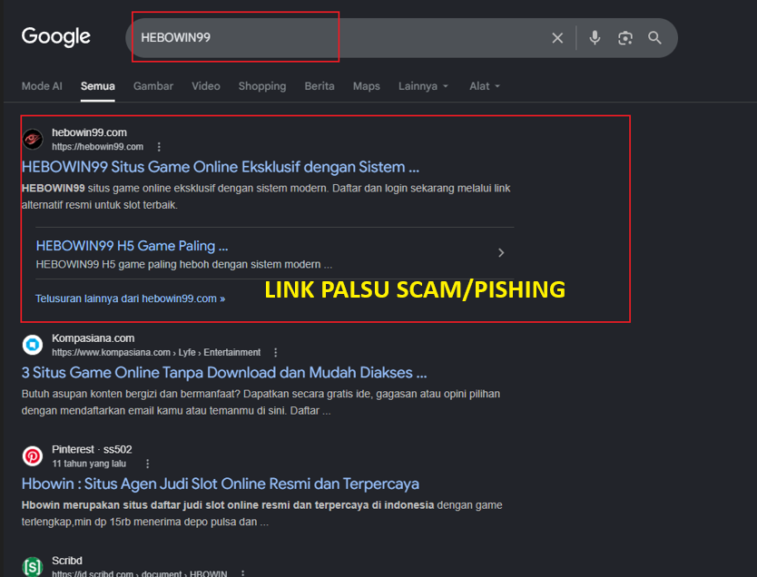 link Palsu scam